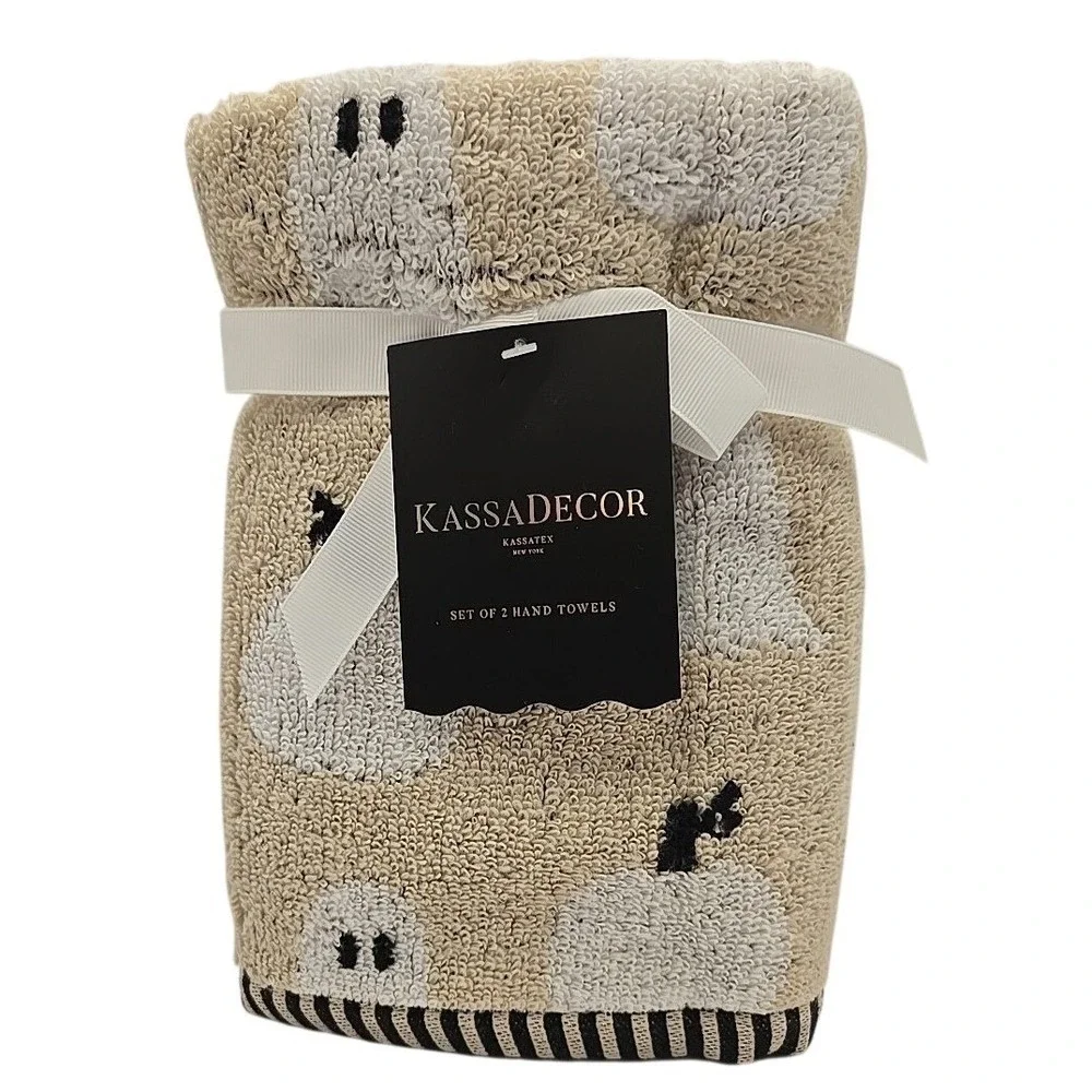 Plush Ghost & Pumpkin Hand Towels - Beige